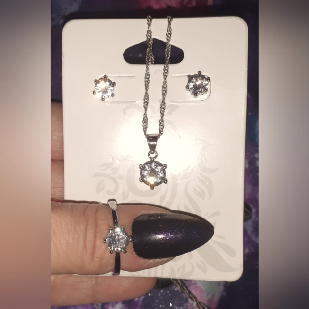 (2) Sets of Sterling Silver Jewelry Brilliant-Cut White Sapphires